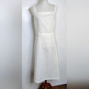 LINEN COTTON BLEND DRESS WITH GOLD WINDOWPANE PATTERN